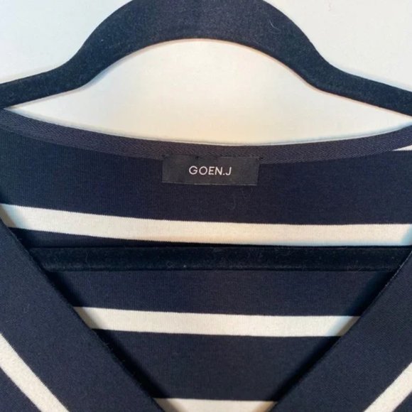 Goen.J Black & White Scarf Striped Jersey Top Oversized V Neck Chevron Sz Small - Picture 7 of 11